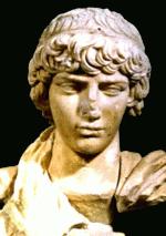 A staturay head of Antinous -- the nose is broken off unfortunately. A handsome lad, one can easily see why Hadrian might have prefered him to his wife, Sabina.